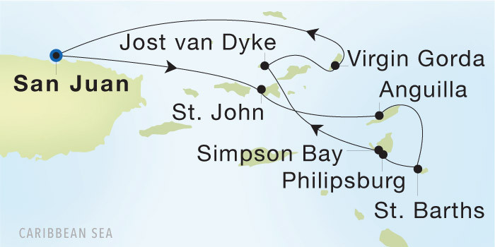 San Juan to San Juan SeaDream voyage 12716 itinerary map