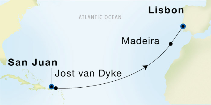 San Juan to Lisbon SeaDream voyage 12717 itinerary map
