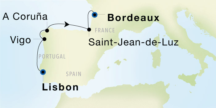 Lisbon to Bordeaux SeaDream voyage 12719 itinerary map