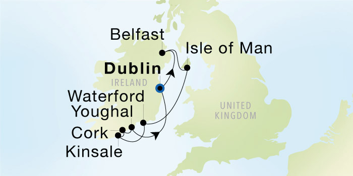 Dublin (Dún Laoghaire) to Dublin (Dún Laoghaire) SeaDream voyage 12730A itinerary map