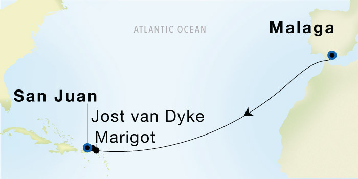 Malaga to San Juan SeaDream voyage 12737 itinerary map