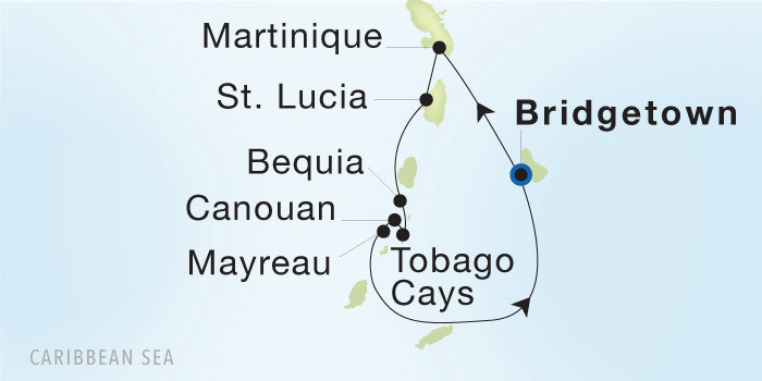 Bridgetown, Barbados to Bridgetown, Barbados SeaDream voyage 12742 itinerary map