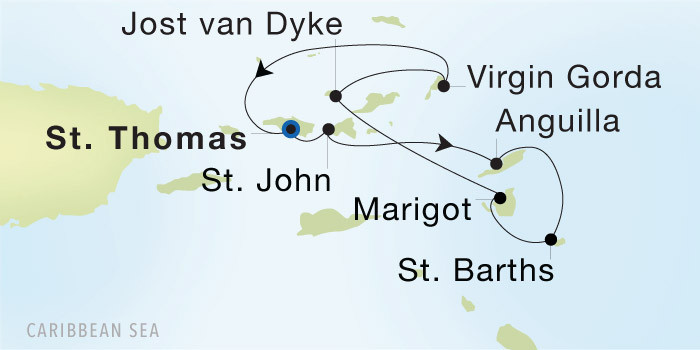 Charlotte Amalie, St. Thomas to Charlotte Amalie, St. Thomas SeaDream voyage 12808 itinerary map