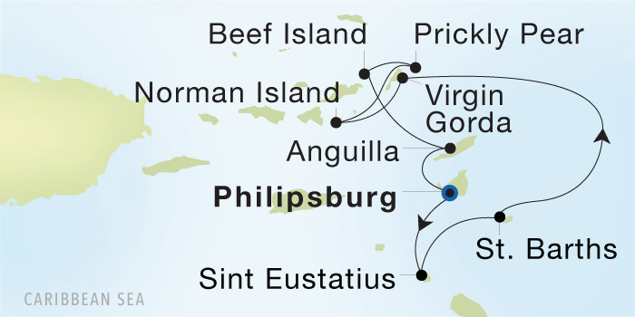 Philipsburg to Philipsburg SeaDream voyage 12810 itinerary map