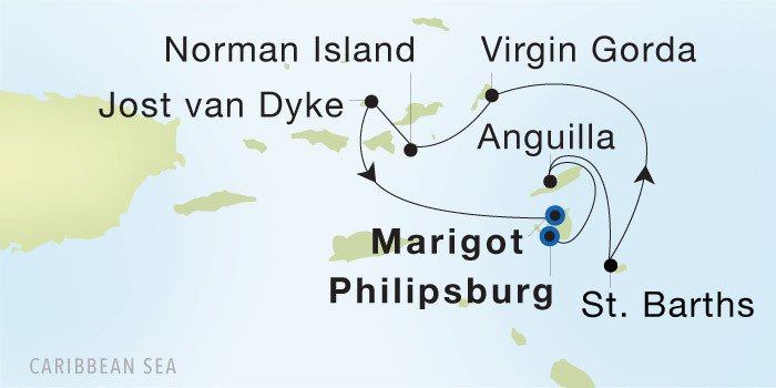 Philipsburg to Marigot SeaDream voyage 12814 itinerary map