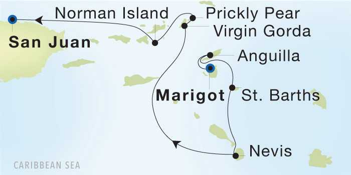 Marigot to San Juan SeaDream voyage 12816 itinerary map