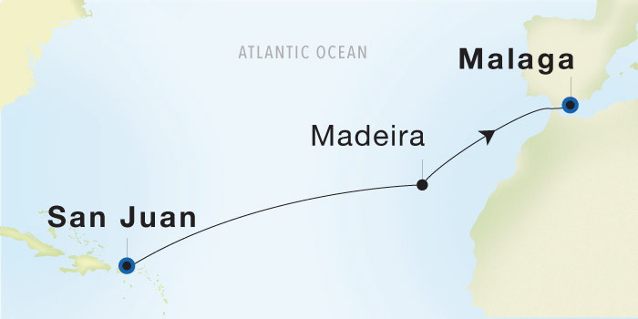 San Juan to Malaga SeaDream voyage 12817 itinerary map