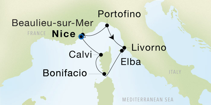 Nice to Nice SeaDream voyage 12822 itinerary map