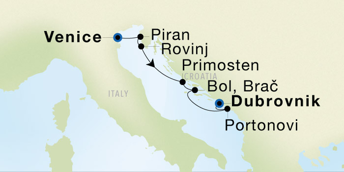 Venice to Dubrovnik SeaDream voyage 12824 itinerary map