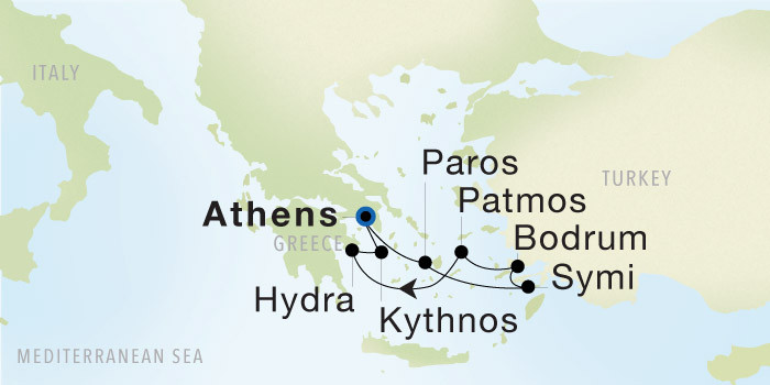 Athens (Piraeus) to Athens (Piraeus) SeaDream voyage 12836 itinerary map