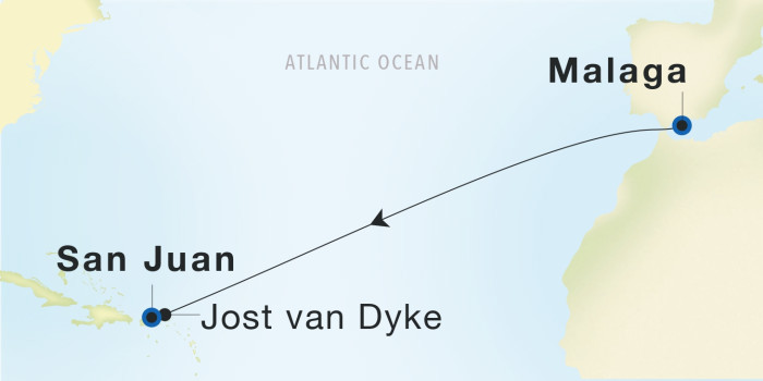 Malaga to San Juan SeaDream voyage 12841 itinerary map