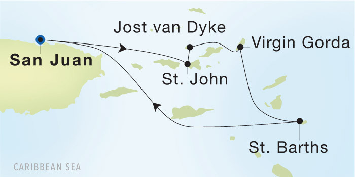 San Juan to San Juan SeaDream voyage 12842 itinerary map
