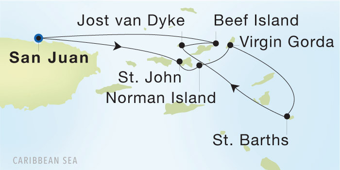 San Juan to San Juan SeaDream voyage 12844 itinerary map