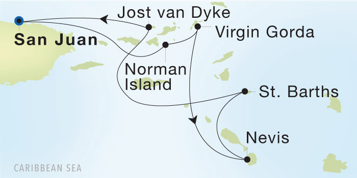 San Juan to San Juan SeaDream voyage 12845 itinerary map