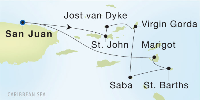 San Juan to San Juan SeaDream voyage 12846 itinerary map