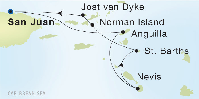 San Juan to San Juan SeaDream voyage 12847 itinerary map