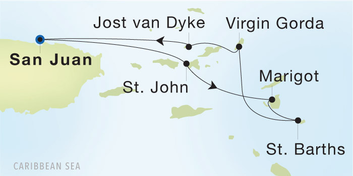 San Juan to San Juan SeaDream voyage 12848 itinerary map