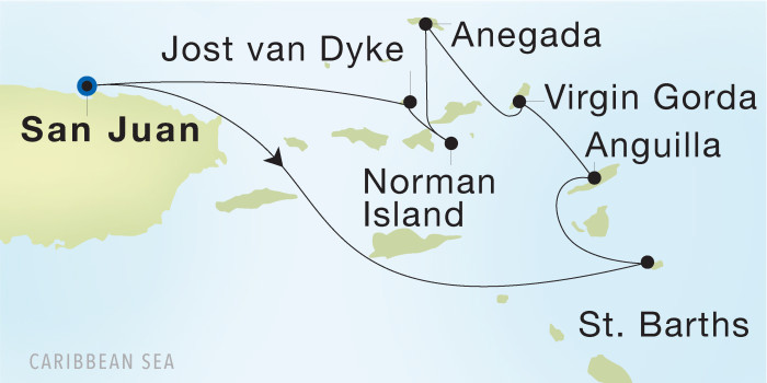San Juan to San Juan SeaDream voyage 12901 itinerary map