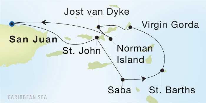 San Juan to San Juan SeaDream voyage 12903 itinerary map