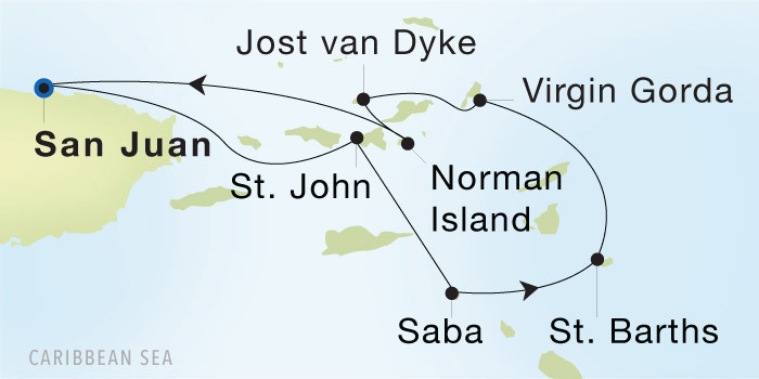 San Juan to San Juan SeaDream voyage 12905 itinerary map