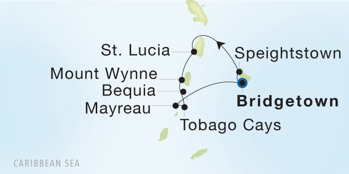 Bridgetown, Barbados to Bridgetown, Barbados SeaDream voyage 12907 itinerary map
