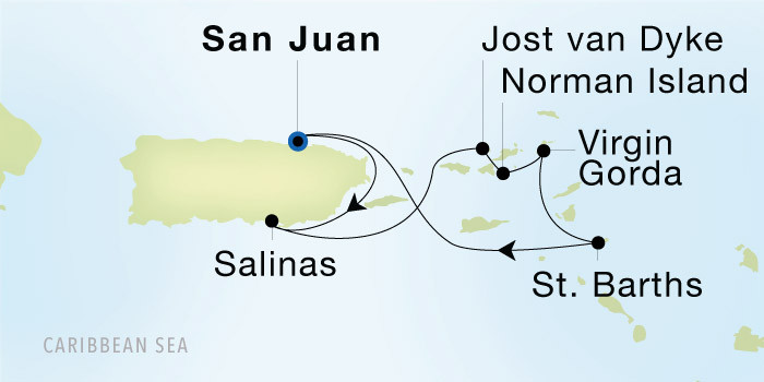San Juan to San Juan SeaDream voyage 12910 itinerary map