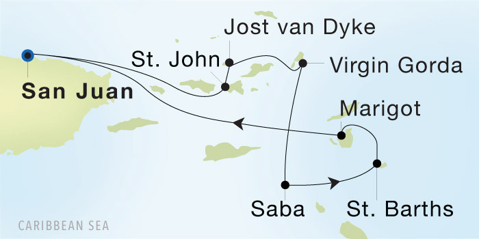 San Juan to San Juan SeaDream voyage 12911 itinerary map