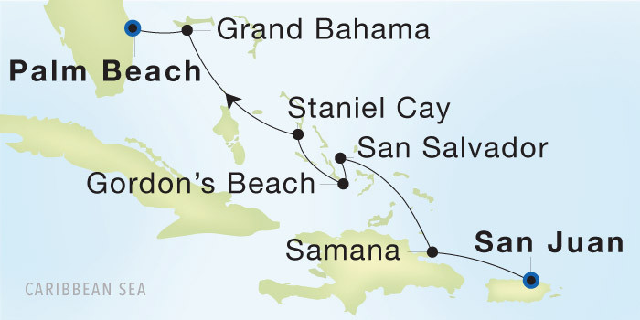 San Juan to Palm Beach SeaDream voyage 12912 itinerary map