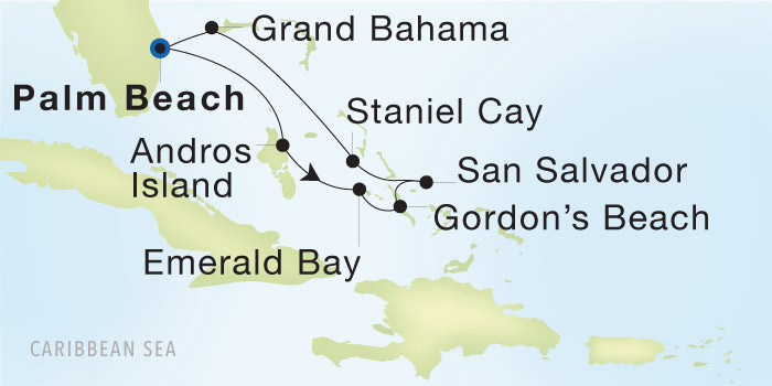 Palm Beach to Palm Beach SeaDream voyage 12914 itinerary map