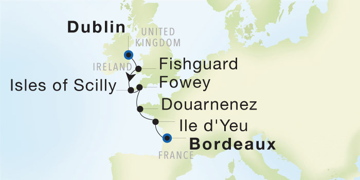 Dublin to Bordeaux SeaDream voyage 22630 itinerary map