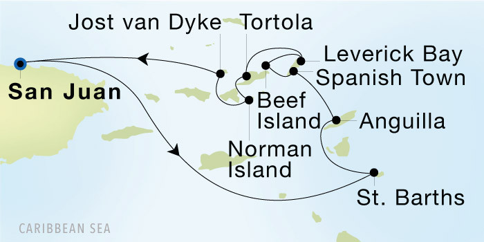 San Juan to San Juan SeaDream voyage 22642 itinerary map