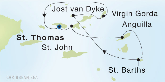 Charlotte Amalie, St. Thomas to Charlotte Amalie, St. Thomas SeaDream voyage 22702 itinerary map