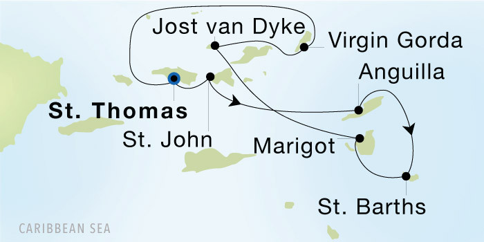 Charlotte Amalie, St. Thomas to Charlotte Amalie, St. Thomas SeaDream voyage 22703 itinerary map