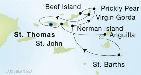 Charlotte Amalie, St. Thomas to Charlotte Amalie, St. Thomas Seadream Luxury Cruise Itinerary Map