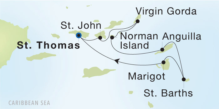 Charlotte Amalie, St. Thomas to Charlotte Amalie, St. Thomas SeaDream voyage 22705 itinerary map
