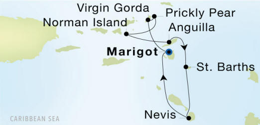 Marigot to Marigot Seadream Luxury Cruise Itinerary Map