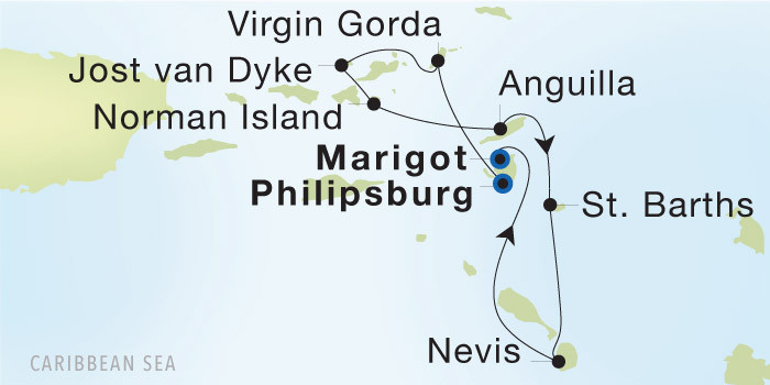 Philipsburg to Marigot SeaDream voyage 22707A itinerary map