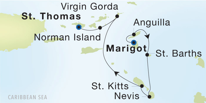 Marigot to Charlotte Amalie, St. Thomas SeaDream voyage 22708 itinerary map