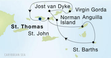 Charlotte Amalie, St. Thomas to Charlotte Amalie, St. Thomas Seadream Luxury Cruise Itinerary Map