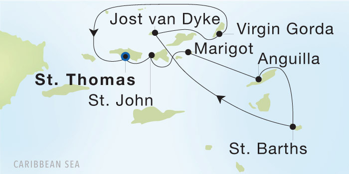 Charlotte Amalie, St. Thomas to Charlotte Amalie, St. Thomas SeaDream voyage 22710A itinerary map