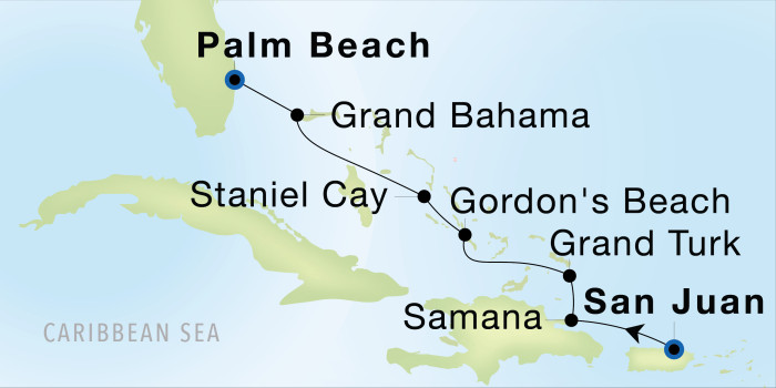 San Juan to Palm Beach SeaDream voyage 22712 itinerary map