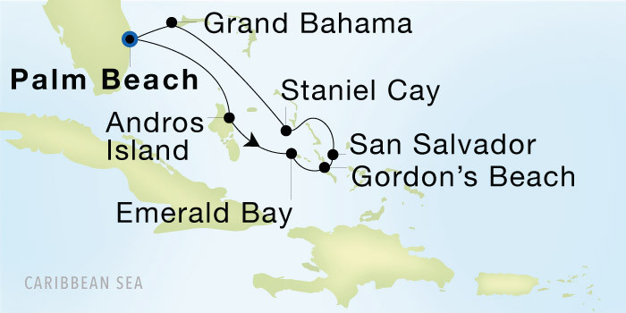 Palm Beach to Palm Beach SeaDream voyage 22714 itinerary map