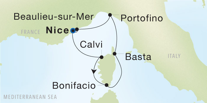 Nice to Nice SeaDream voyage 22722 itinerary map