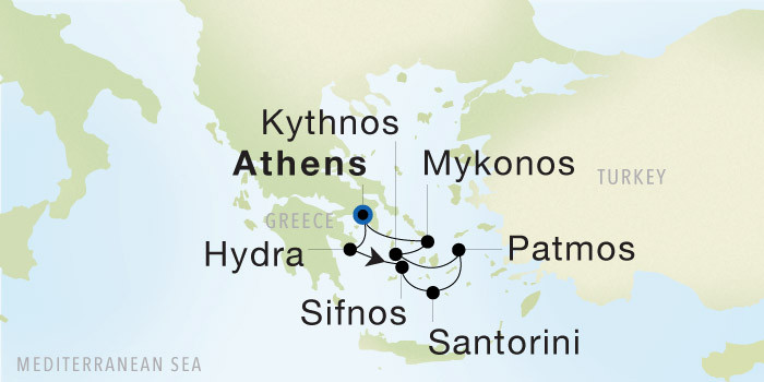 Athens (Piraeus) to Athens (Piraeus) SeaDream voyage 22726 itinerary map