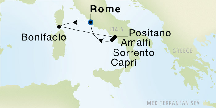 Rome (Civitavecchia) to Rome (Civitavecchia) SeaDream voyage 22728 itinerary map