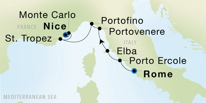 Rome (Civitavecchia) to Nice SeaDream voyage 22731 itinerary map