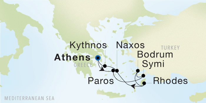 Athens (Piraeus) to Athens (Piraeus) SeaDream voyage 22736 itinerary map