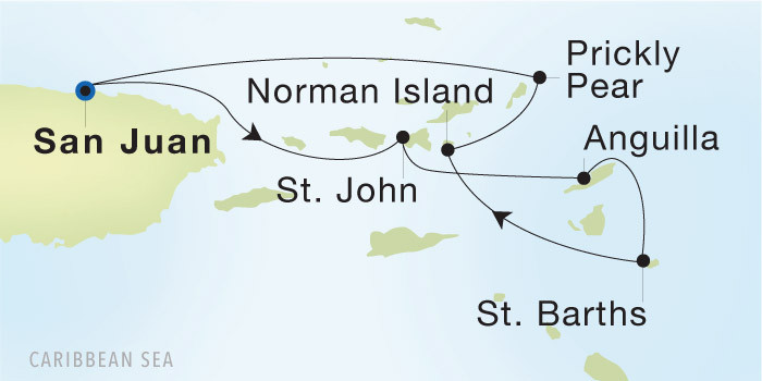 San Juan to San Juan SeaDream voyage 22742 itinerary map