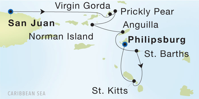 San Juan to Philipsburg SeaDream voyage 22744 itinerary map