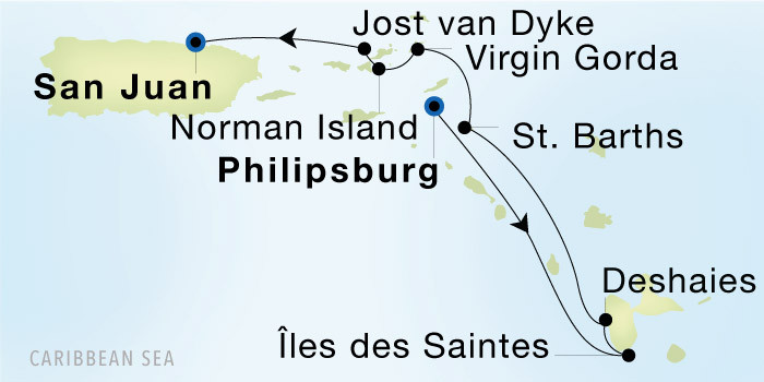 Philipsburg to San Juan SeaDream voyage 22745 itinerary map